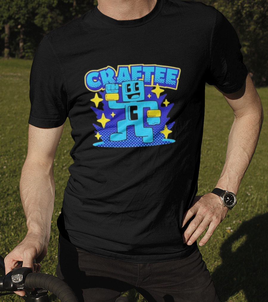 Craftee Pixel Character Level Up With Stars T-Shirt