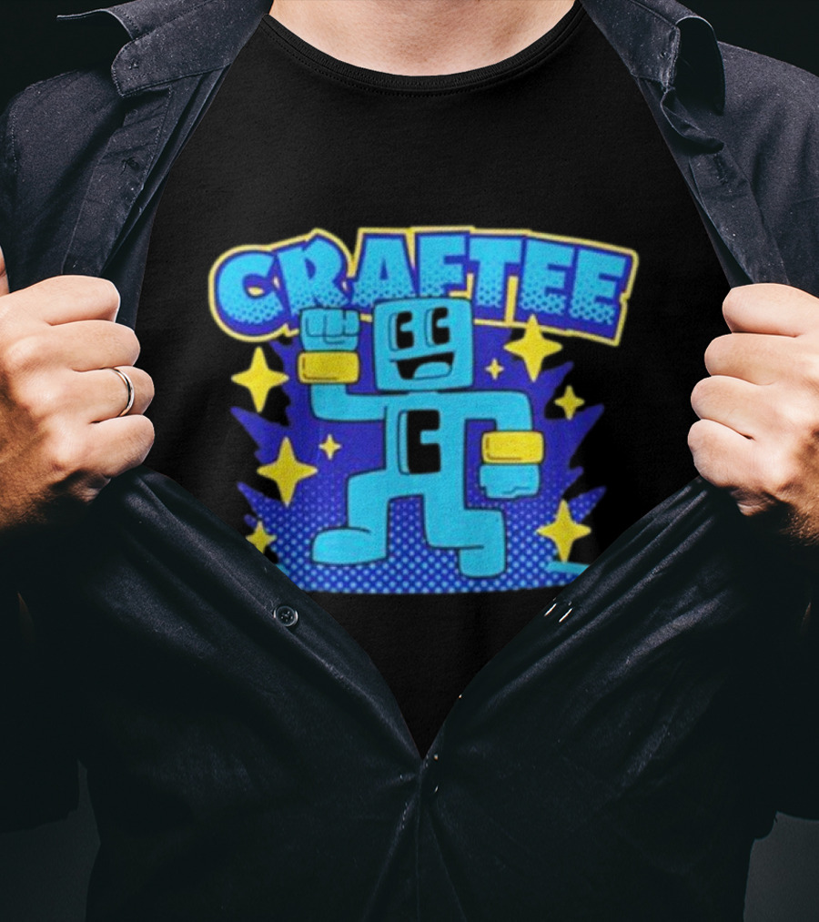 Craftee Pixel Character Level Up With Stars T-Shirt