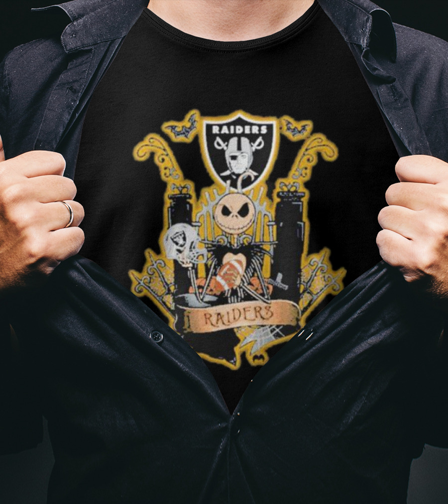 Las Vegas Raiders Jack Skellington Halloween Fan Crest T-Shirt