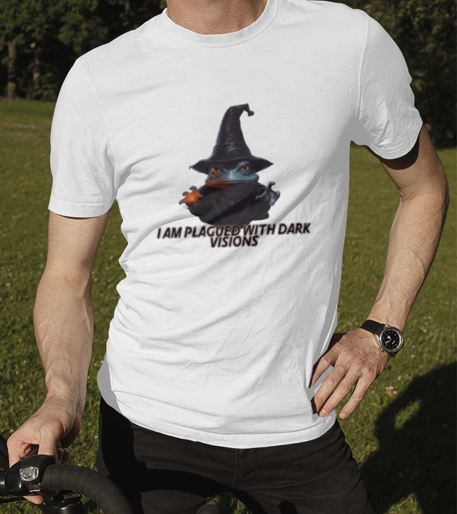 I Am Plagued With Dark Visions Frog Wizard Hat Magic T-Shirt