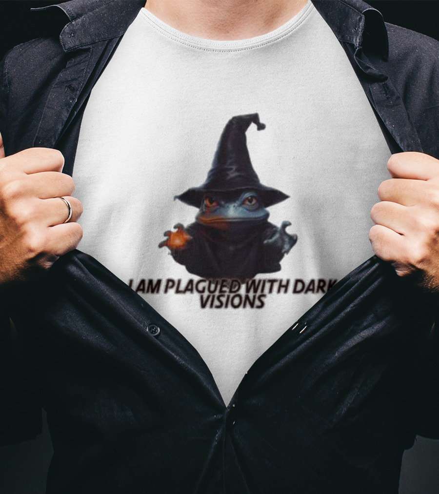 I Am Plagued With Dark Visions Frog Wizard Hat Magic T-Shirt