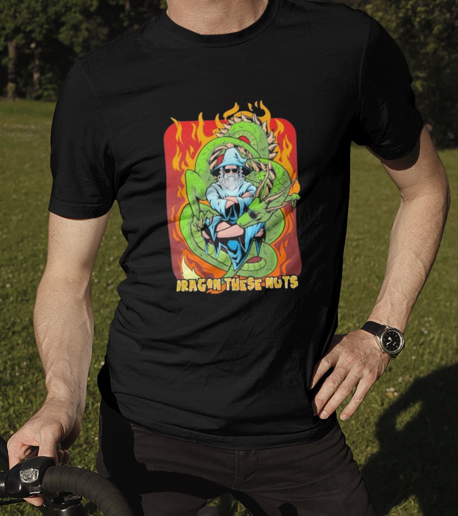Dragon These Nuts Wizard With Green Dragon And Flames T-Shirt