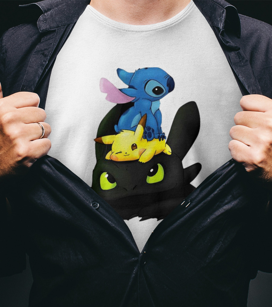 Stitch Pikachu Toothless Crossover T-Shirt
