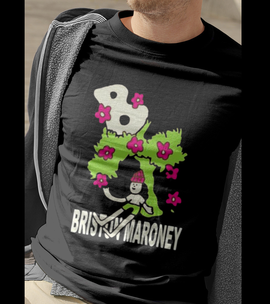 Briston Maroney Cartoon Character With Green Planet And Pink Flowers T-Shirt
