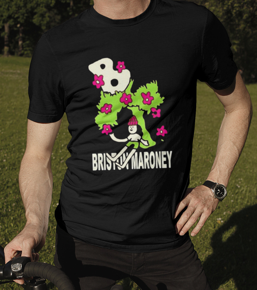 Briston Maroney Cartoon Character With Green Planet And Pink Flowers T-Shirt