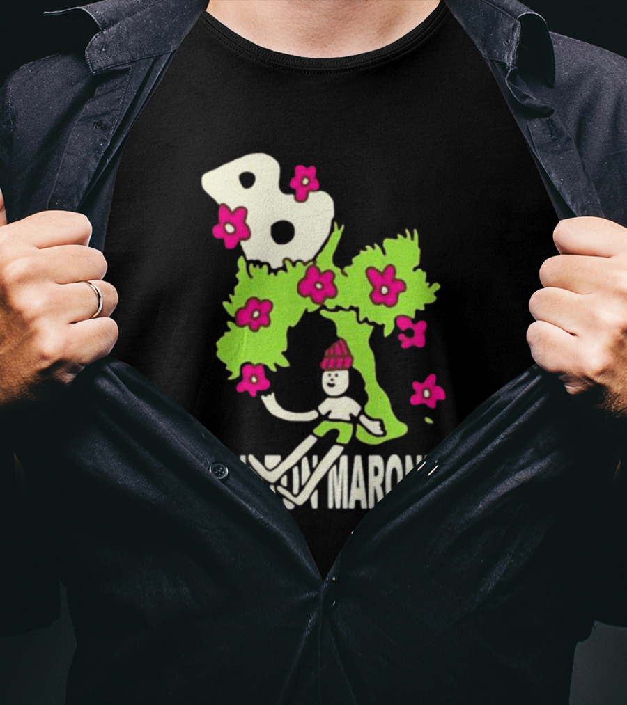 Briston Maroney Cartoon Character With Green Planet And Pink Flowers T-Shirt