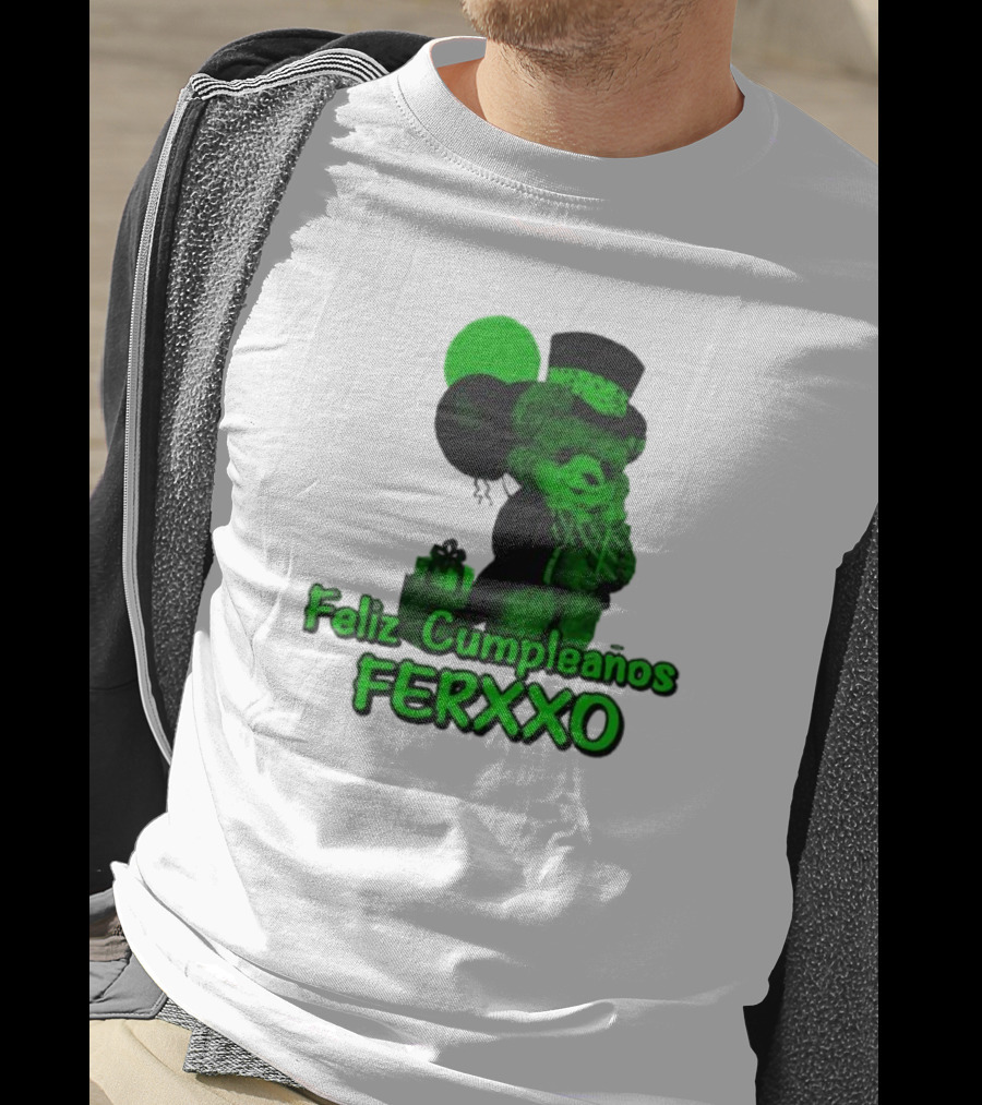Feliz Cumpleaños Ferxxo Teddy Bear Green Balloons Black Top Hat T-Shirt
