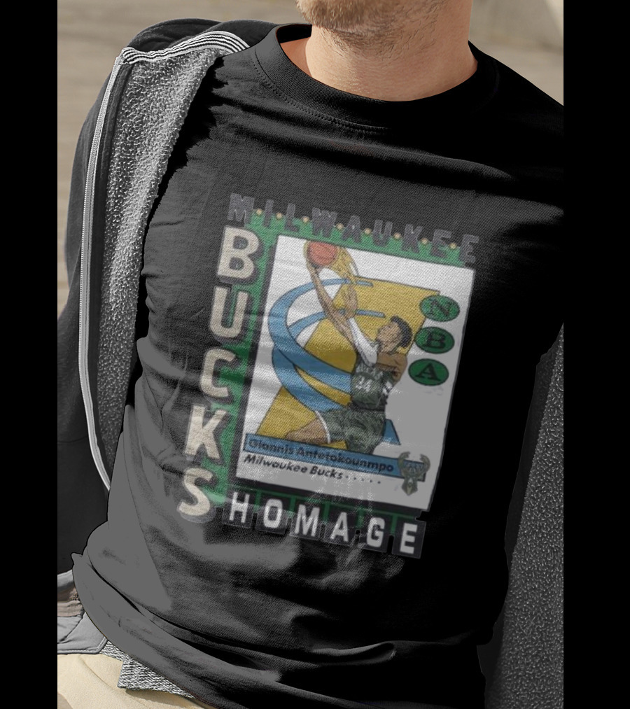 Milwaukee Bucks Giannis Antetokounmpo NBA Homage Trading Card T-Shirt