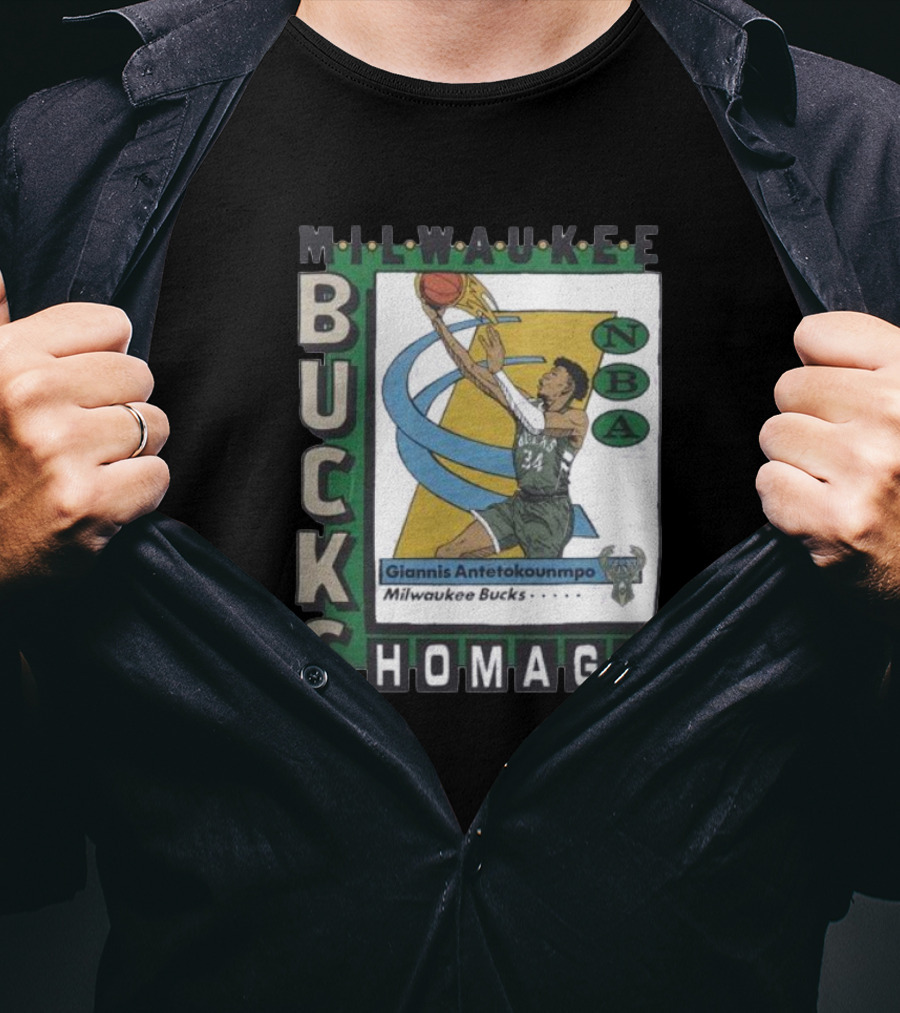 Milwaukee Bucks Giannis Antetokounmpo NBA Homage Trading Card T-Shirt