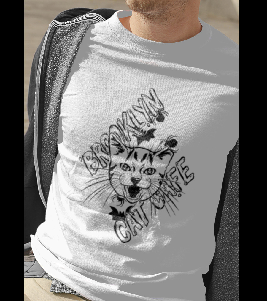 Brooklyn Cat Cafe Halloween Cat And Bat T-Shirt