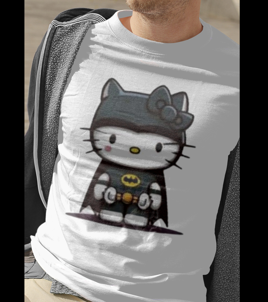 Hello Kitty Batman Crossover Character With Bat Symbol Costume T-Shirt
