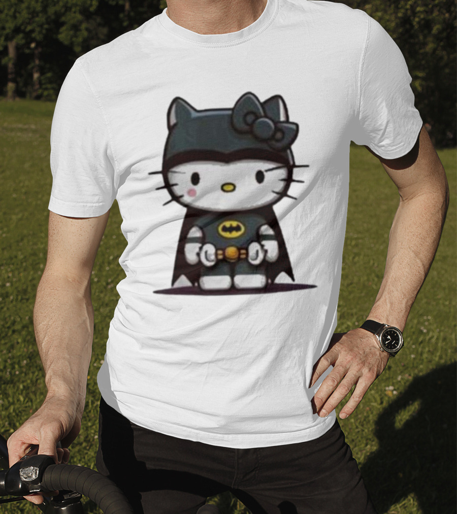 Hello Kitty Batman Crossover Character With Bat Symbol Costume T-Shirt