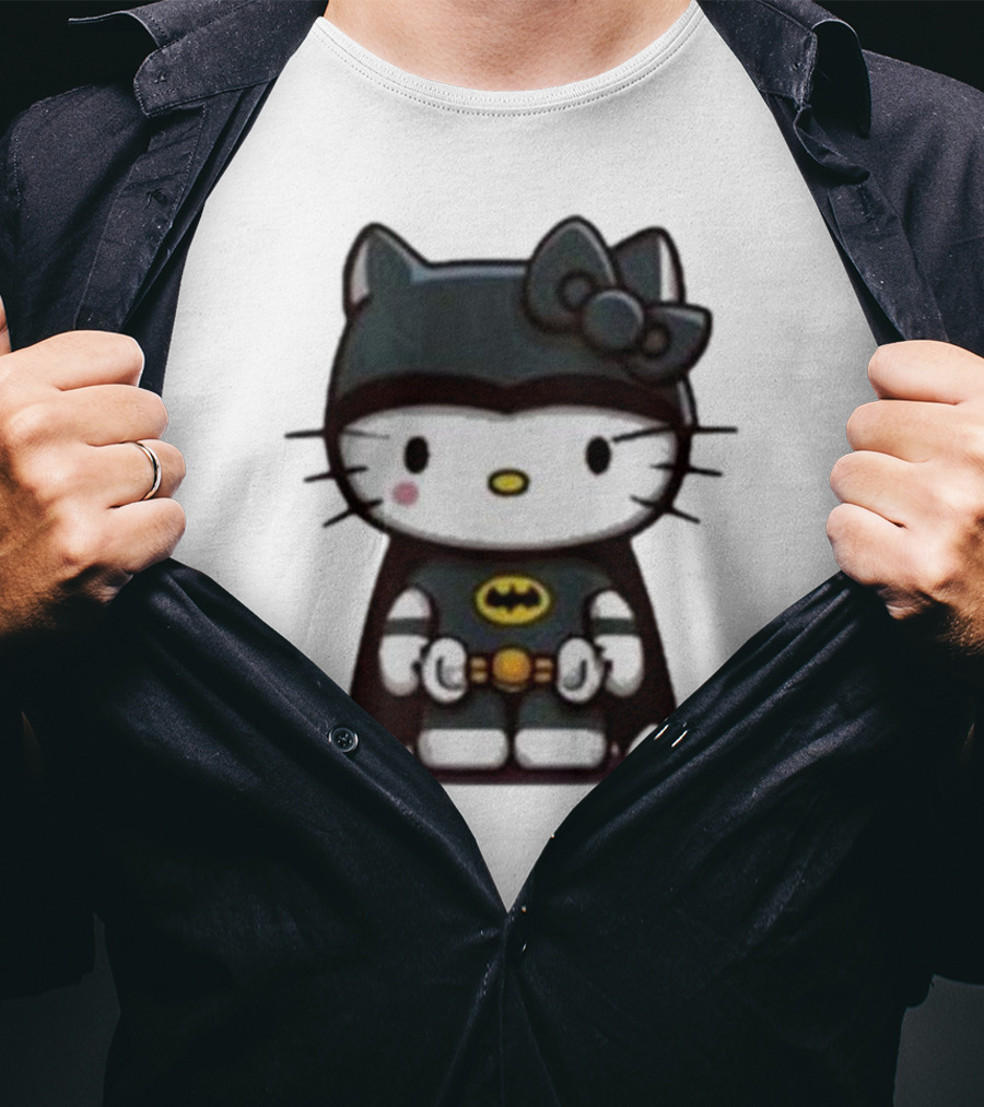 Hello Kitty Batman Crossover Character With Bat Symbol Costume T-Shirt