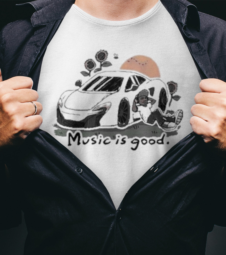 Music Is Good The Flower Patch Sunset Car Scene T-Shirt