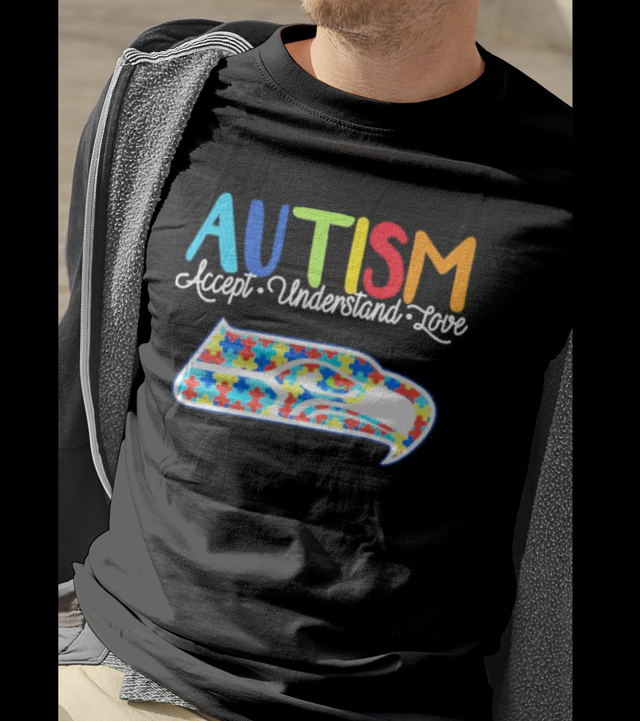 Seattle Seahawks NFL Autism Accept Understand Love Puzzle T-Shirt