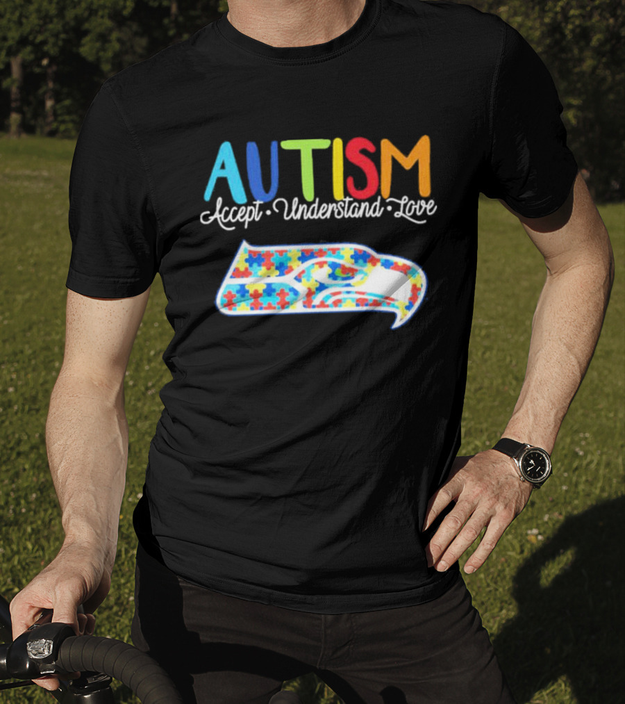 Seattle Seahawks NFL Autism Accept Understand Love Puzzle T-Shirt