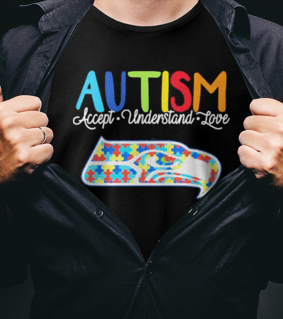 Seattle Seahawks NFL Autism Accept Understand Love Puzzle T-Shirt