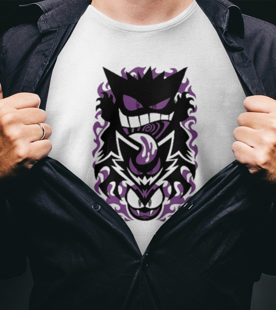 Versiris Haunted Gengar Gastly Ghastly Purple Flames T-Shirt