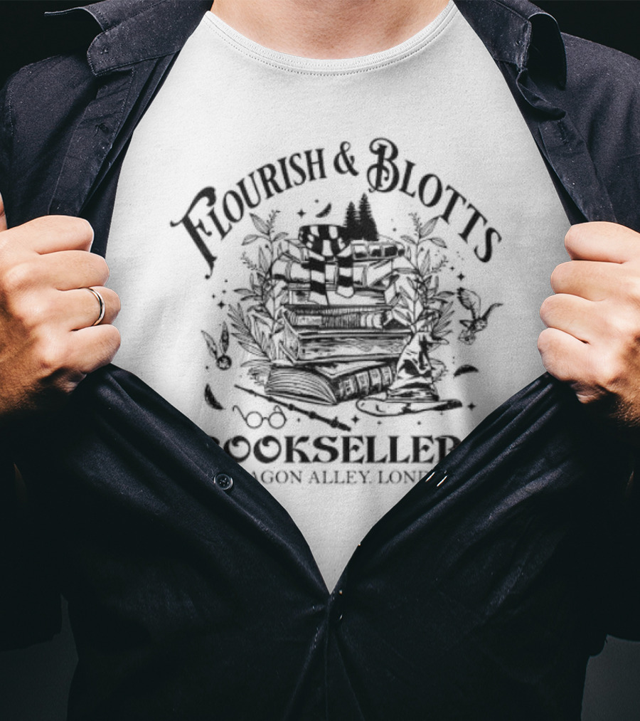 Flourish And Blotts Booksellers Dragon Alley London Wizard Books And Magical Creatures T-Shirt