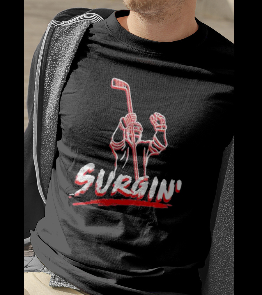 NHL Surgin Celebration Hockey Player With Stick Raised T-Shirt