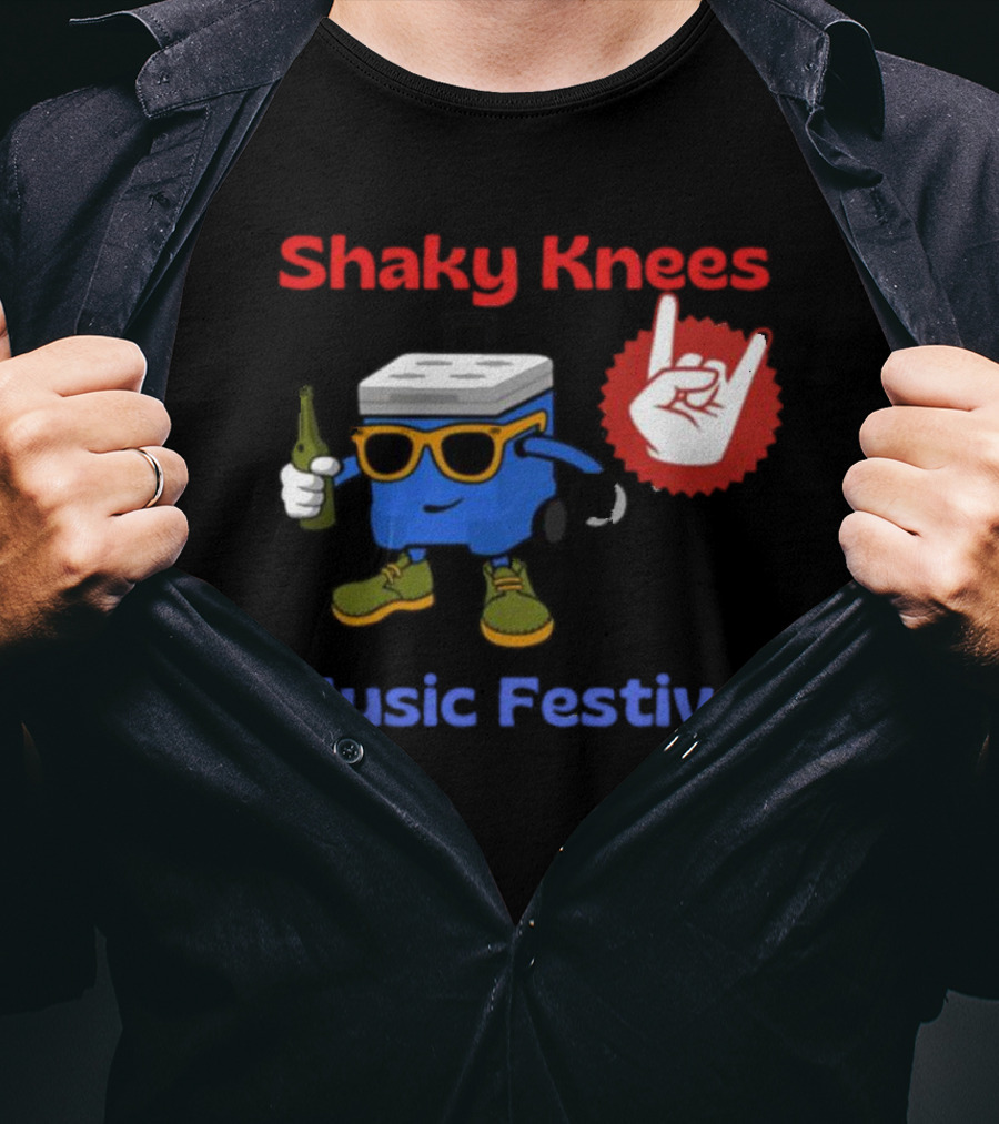Shaky Knees Music Festival Cooler Character Holding Bottle With Hand Gesture T-Shirt
