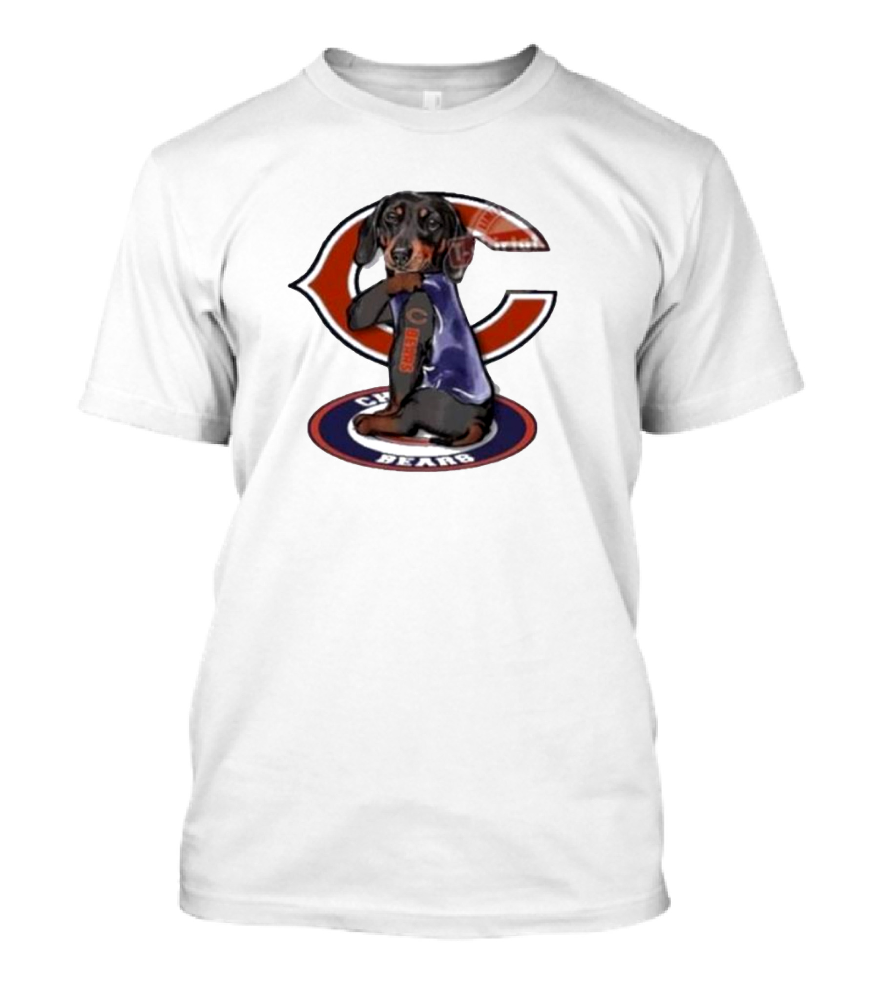 Dachshund Chicago Bears NFL Emblem Tattoo T-Shirt