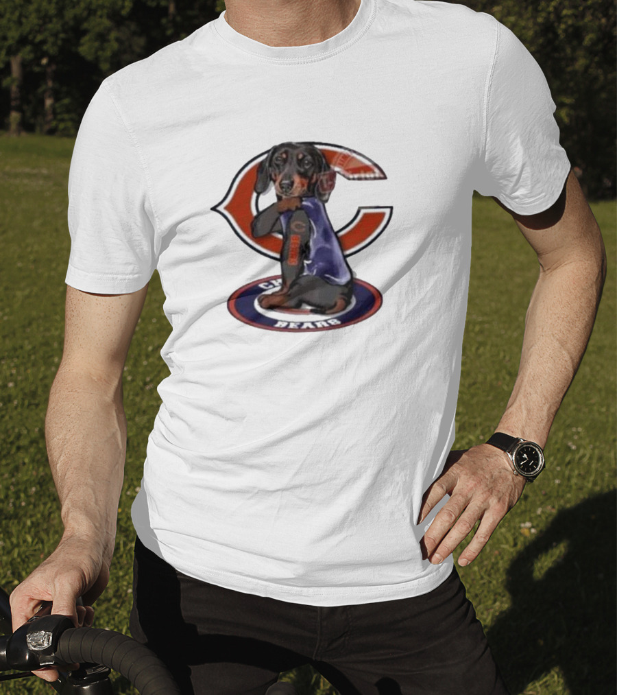 Dachshund Chicago Bears NFL Emblem Tattoo T-Shirt