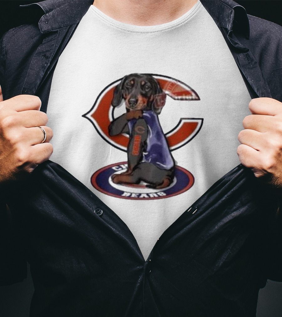 Dachshund Chicago Bears NFL Emblem Tattoo T-Shirt