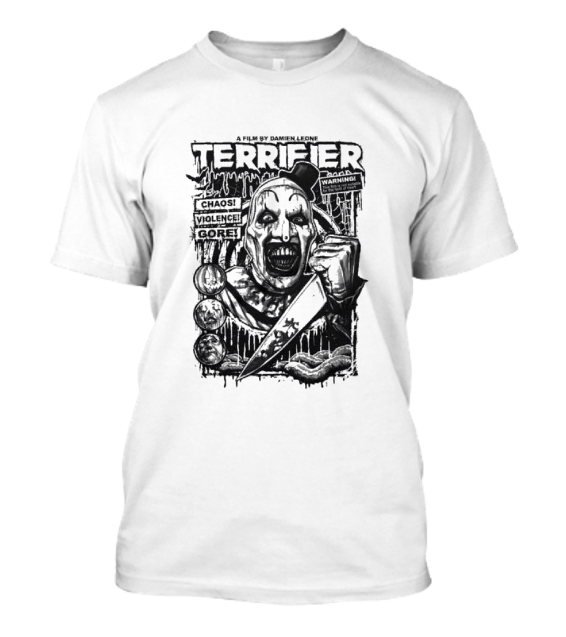 Terrifier Film Cover A Film By Damien Leone Clown Chaos Violence Gore Warning T-Shirt