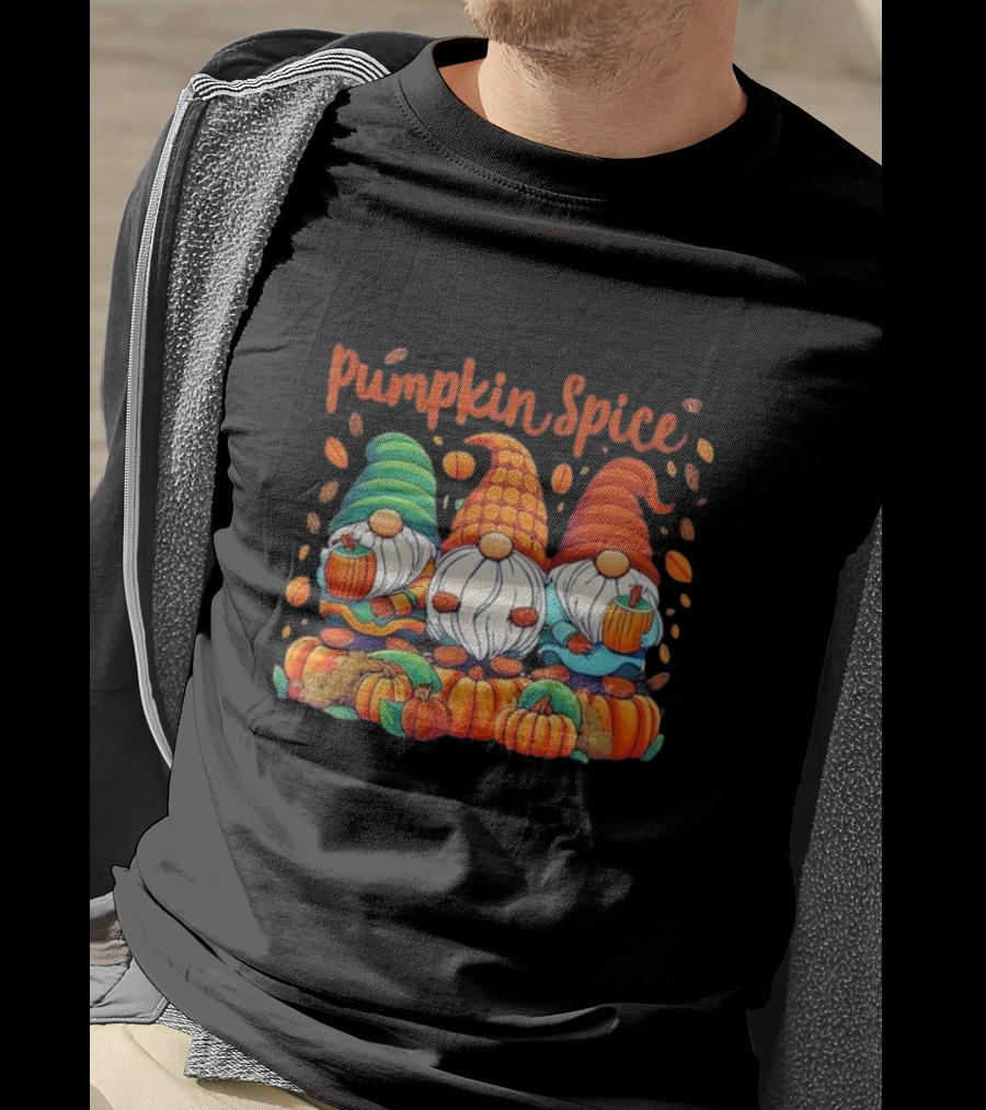 Pumpkin Spice Gnomes With Autumn Leaves And Pumpkins T-Shirt