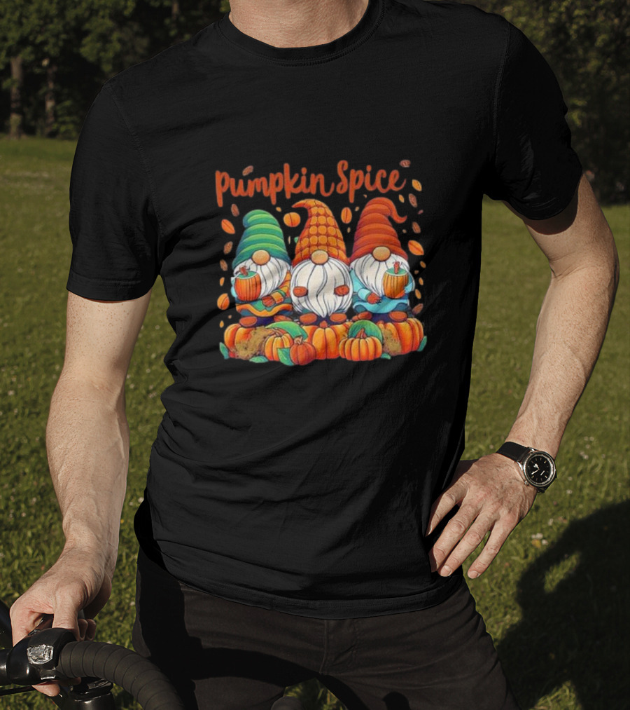 Pumpkin Spice Gnomes With Autumn Leaves And Pumpkins T-Shirt