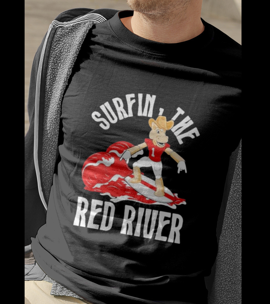 Surfin The Red River Rr Cowboy Surfboard Sports T-Shirt