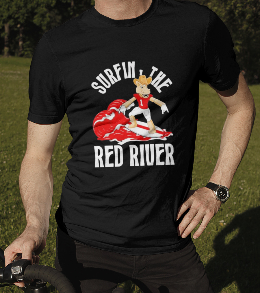 Surfin The Red River Rr Cowboy Surfboard Sports T-Shirt