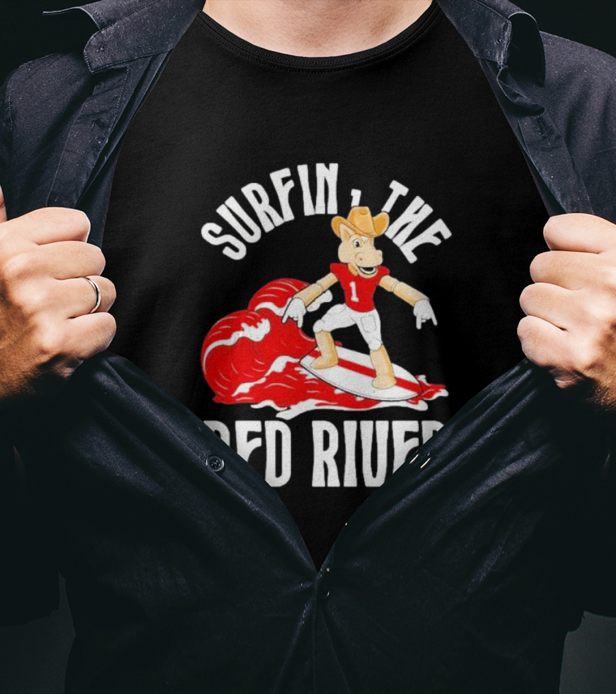 Surfin The Red River Rr Cowboy Surfboard Sports T-Shirt