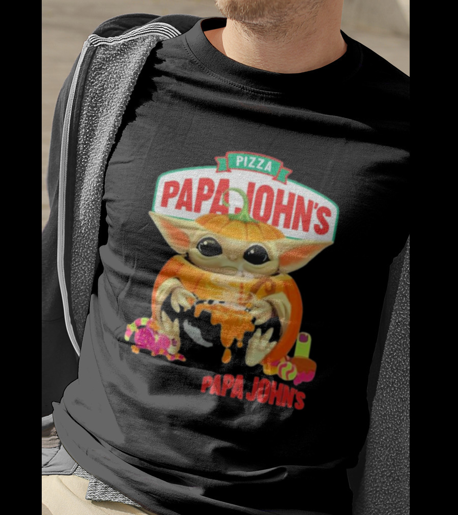 Papa John's Pizza Baby Yoda Pumpkin Halloween T-Shirt