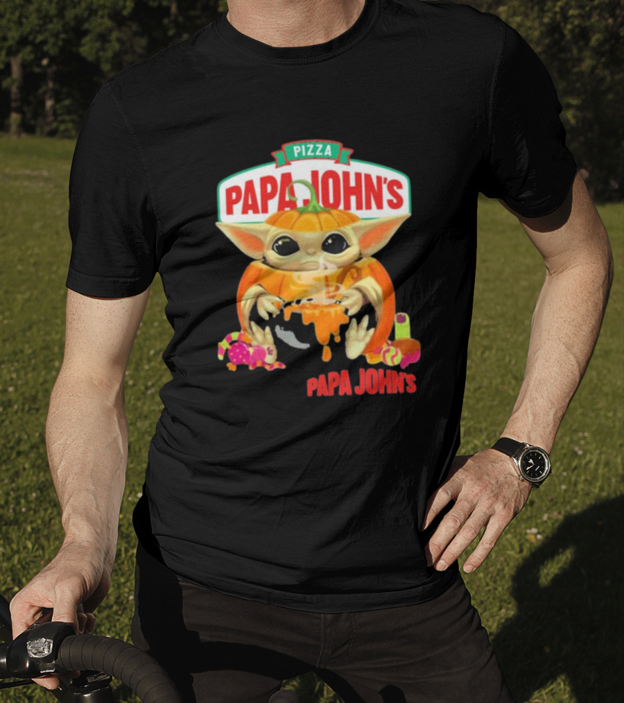 Papa John's Pizza Baby Yoda Pumpkin Halloween T-Shirt