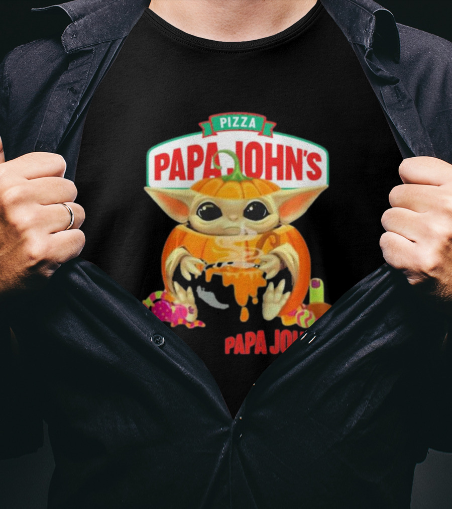 Papa John's Pizza Baby Yoda Pumpkin Halloween T-Shirt