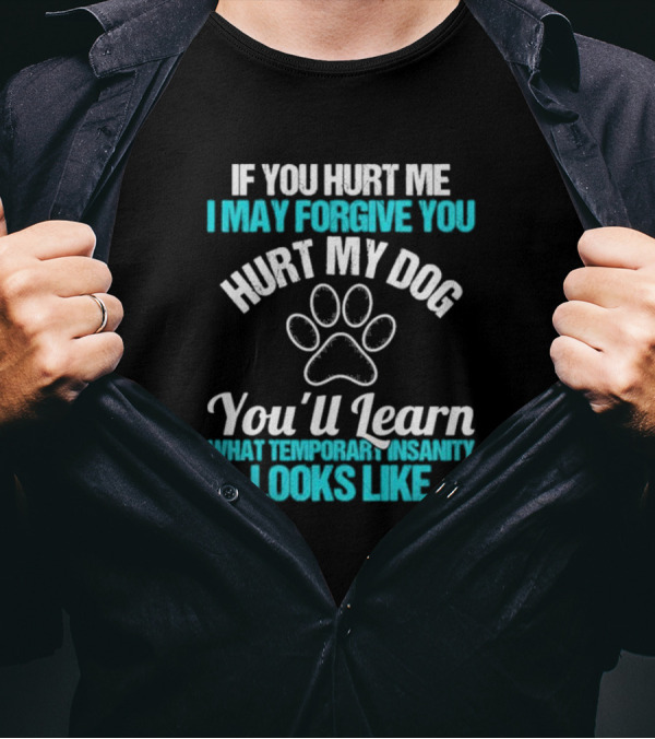If You Hurt Me I May Forgive You Hurt My Dog You’ll Learn What Temporary Insanity Looks Like Paw Prints T-Shirt