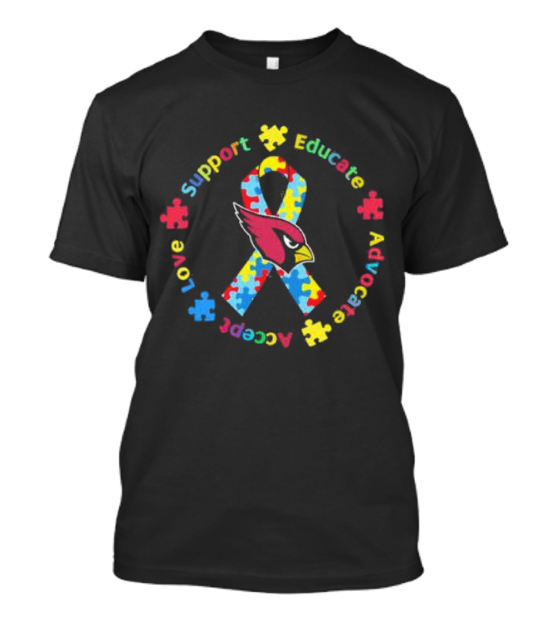 Arizona Cardinals Autism Support Educate Advocate Accept Love T-Shirt