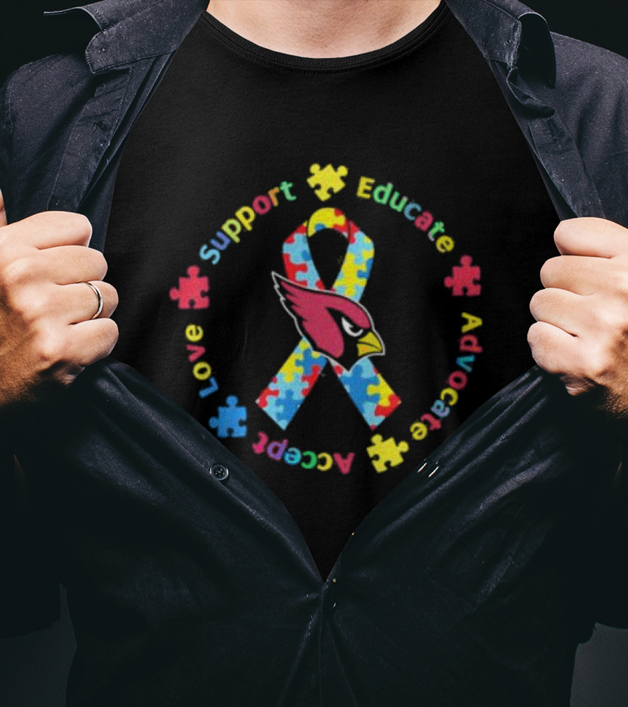 Arizona Cardinals Autism Support Educate Advocate Accept Love T-Shirt