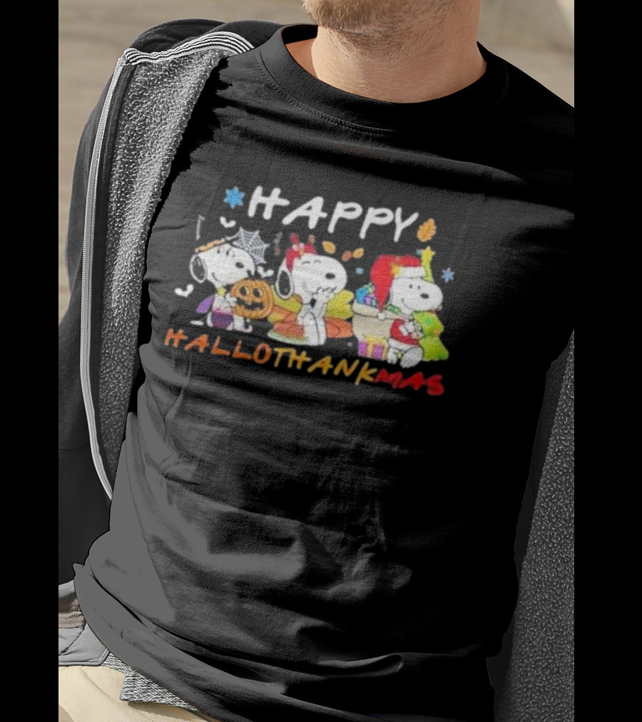 Happy Hallothankmas Snoopy Halloween Thanksgiving Christmas T-Shirt