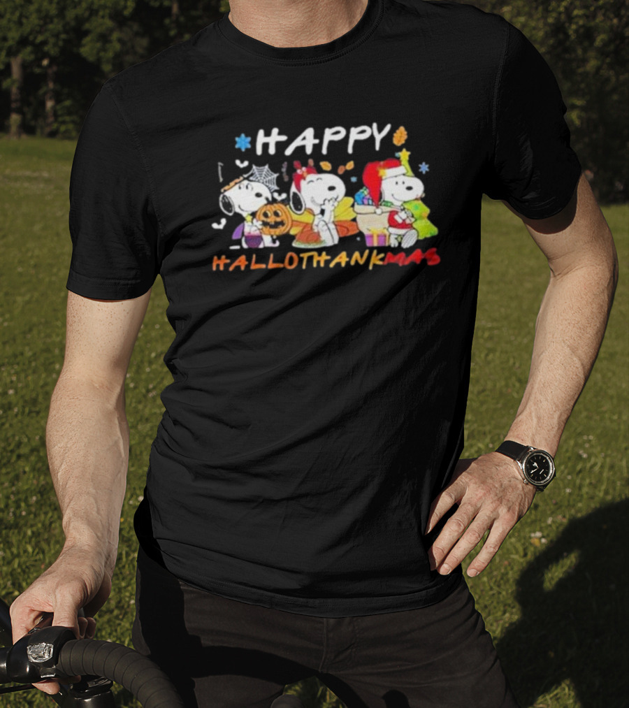 Happy Hallothankmas Snoopy Halloween Thanksgiving Christmas T-Shirt