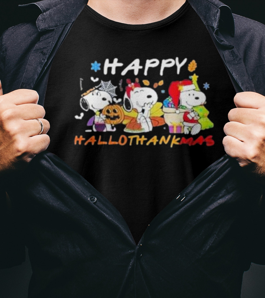 Happy Hallothankmas Snoopy Halloween Thanksgiving Christmas T-Shirt