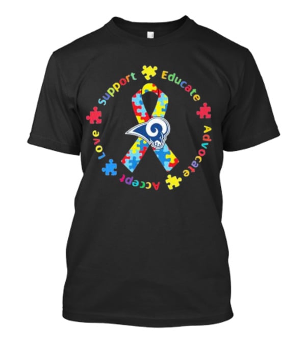 Los Angeles Rams Autism Support Educate Advocate Accept Love Puzzle T-Shirt