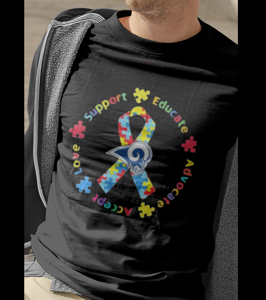 Los Angeles Rams Autism Support Educate Advocate Accept Love Puzzle T-Shirt