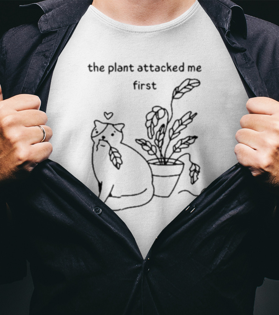 Poorly Drawn Cats The Plant Attacked Me First T-Shirt