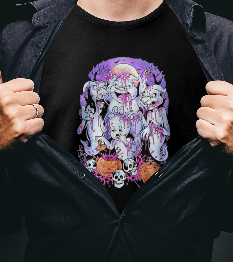 Peaked Apparel Halloween Ghosts With Pumpkins And Skulls T-Shirt