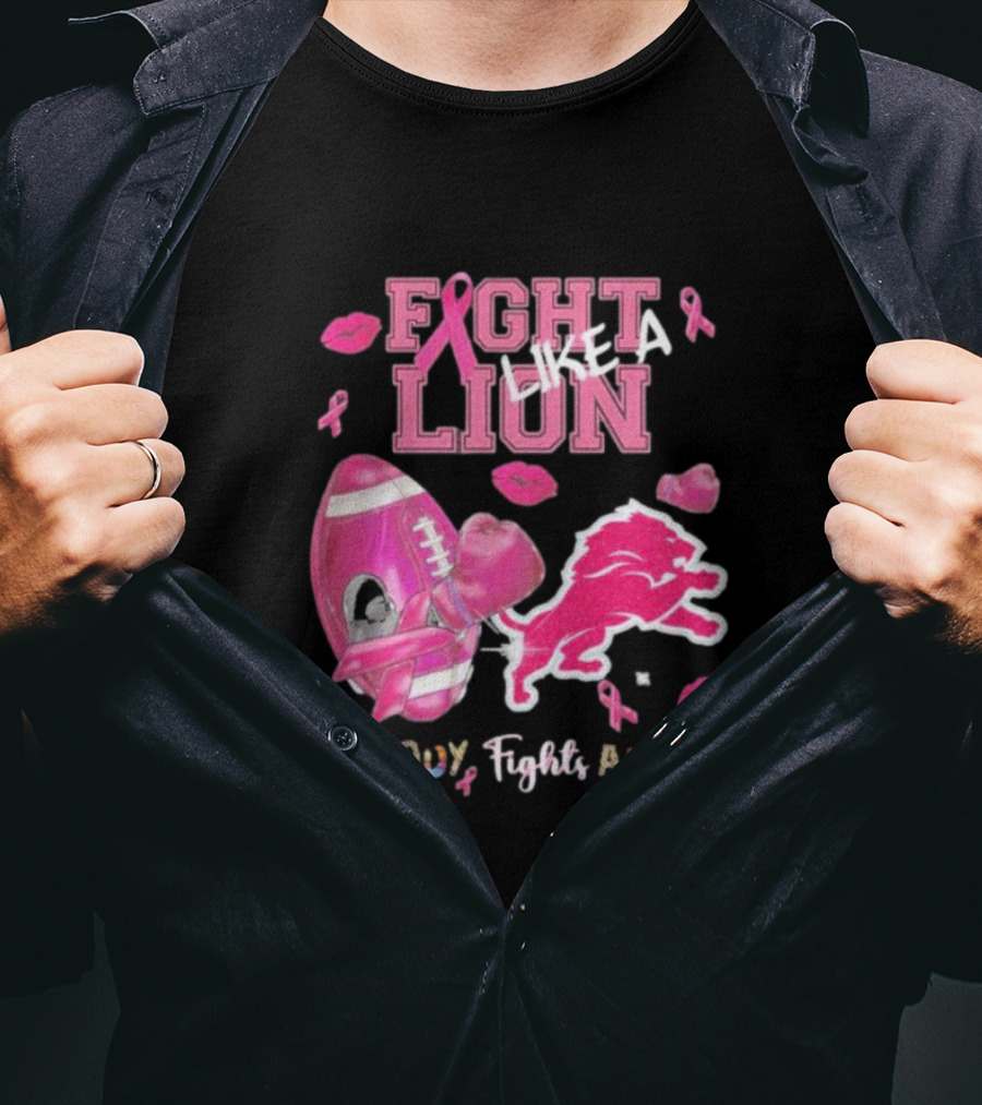 Fight Like A Lion Nobody Fights Alone Pink Ribbon Football Boxing Gloves Lips T-Shirt