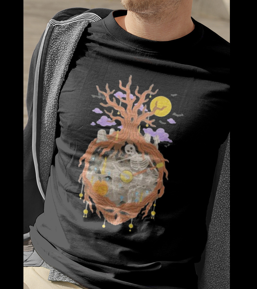 Grateful Dead The 13th Skeleton Moonlit Cemetery Tree T-Shirt