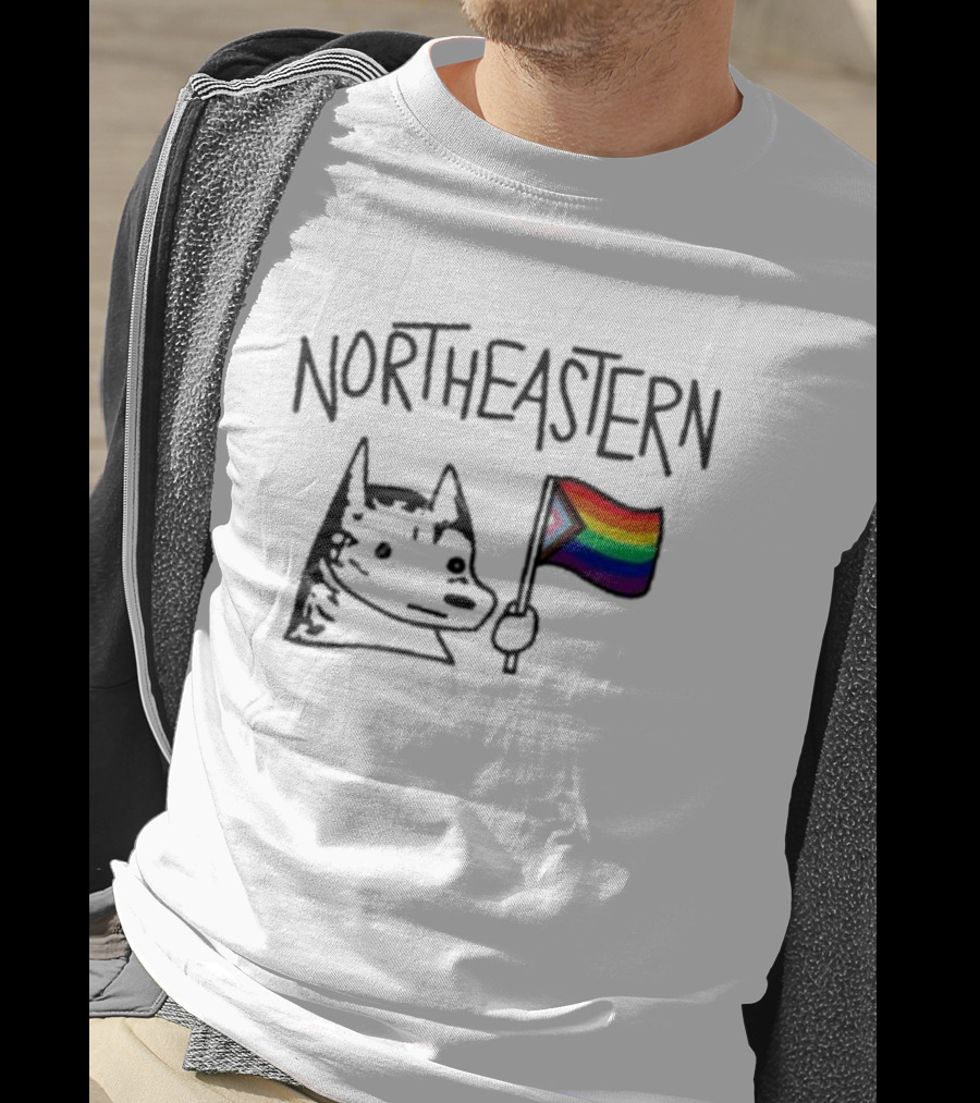 Northeastern Pride Hoosky With Rainbow Flag T-Shirt